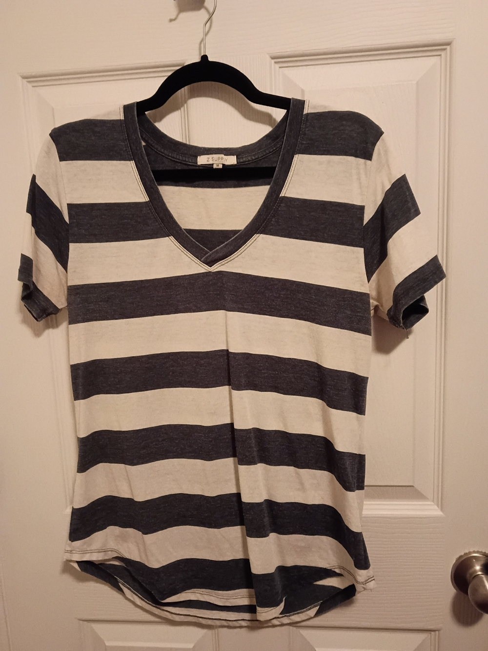 Z Supply Tamika V-Neck Knit Top - Blue/White Stripe - Picture 2 of 7